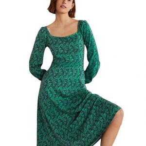 Boden Floral Long Sleeve Jersey Midi Dress In Glade Paisley Meadow Size 8P #036